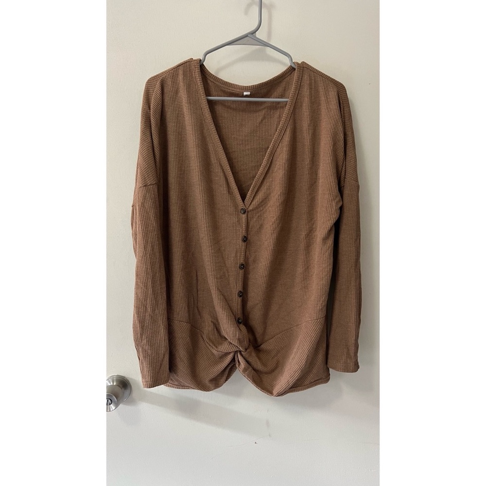 Brown Waffled Knit Cardigan